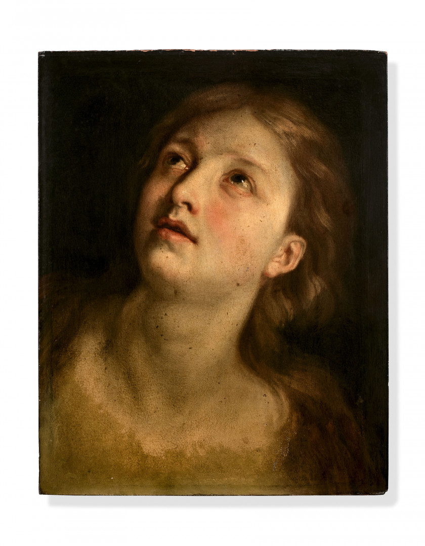 Anton Raphaël MENGS Aussig, 1728 - Rome, 1779 Etude du visage de Marie-Madeleine Huile sur papier marouflé sur carton