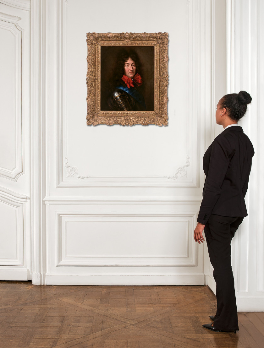 Ecole française du XVIIe siècle  Portrait en buste du roi Louis XIV en cuirasse Huile sur toile