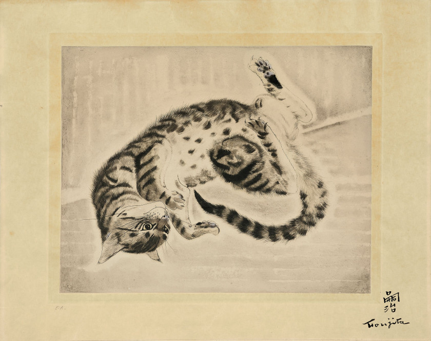 Léonard Tsuguharu FOUJITA (Tokyo, 1886- Zurich, 1968) Chat - 1929 Planche issue de la série "les Chats" Eau-forte et aquatinte sur C...