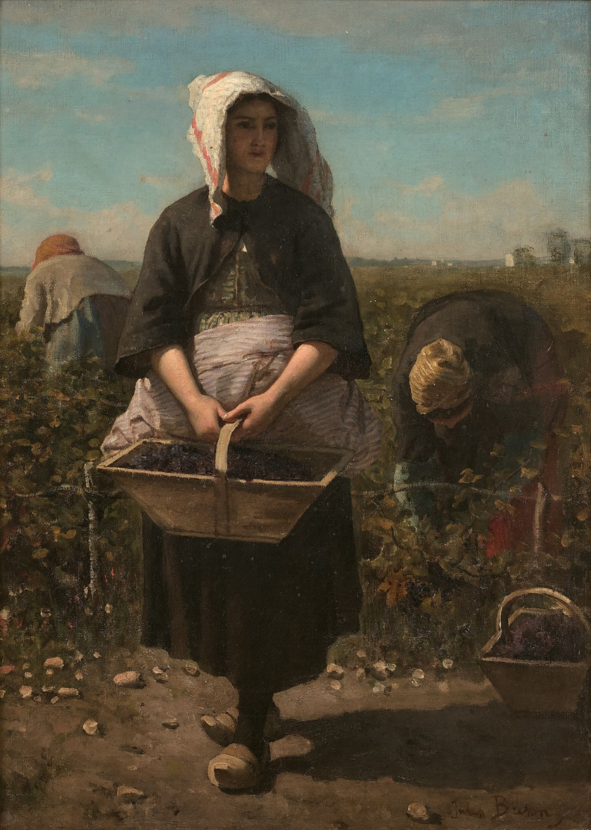 Jules BRETON Courrières, 1827 - Paris, 1906 Les vendangeuses, étude pour 'Les vendanges à Château-Lagrange' Huile sur toile (Toile d.