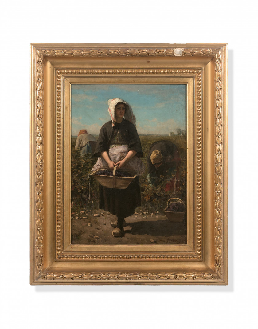 Jules BRETON Courrières, 1827 - Paris, 1906 Les vendangeuses, étude pour 'Les vendanges à Château-Lagrange' Huile sur toile (Toile d.