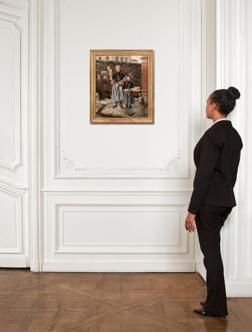 Ecole probablement française, vers 1832  Les petites marchandes de balais Huile sur toile (Toile d'origine)