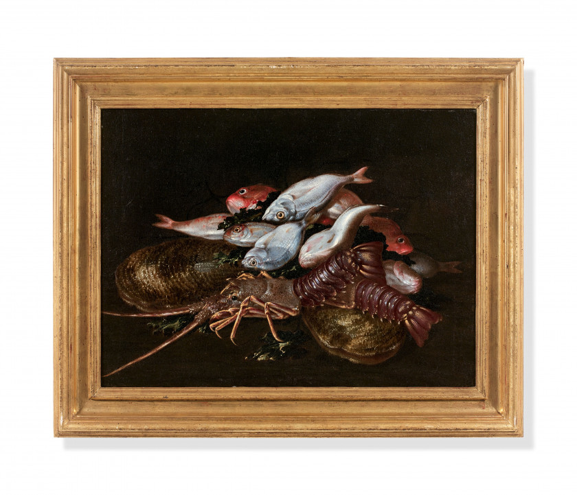 Elena RECCO Naples, vers 1654 - Madrid, 1715 Compositions aux poissons et crustacés Paire d'huiles sur toiles