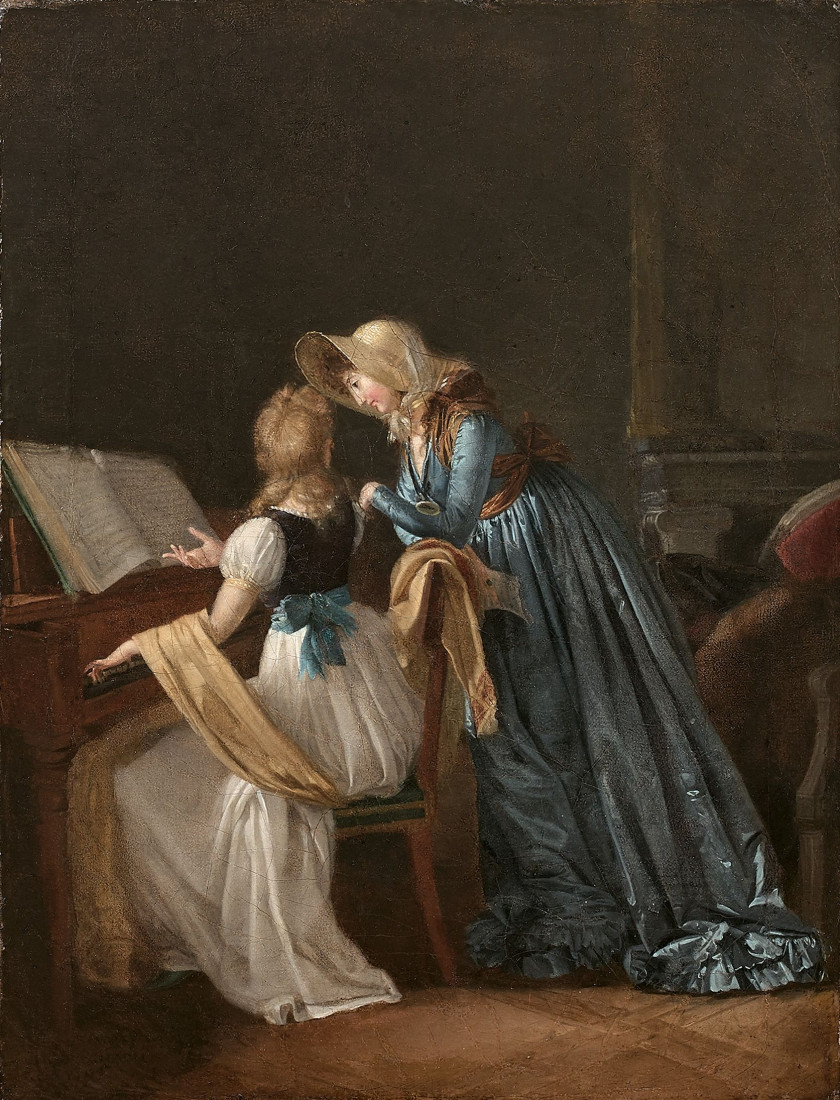 Pauline AUZOU Paris, 1775 - 1835 La leçon de piano Huile sur toile