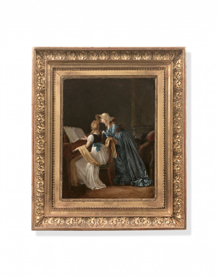 Pauline AUZOU Paris, 1775 - 1835 La leçon de piano Huile sur toile