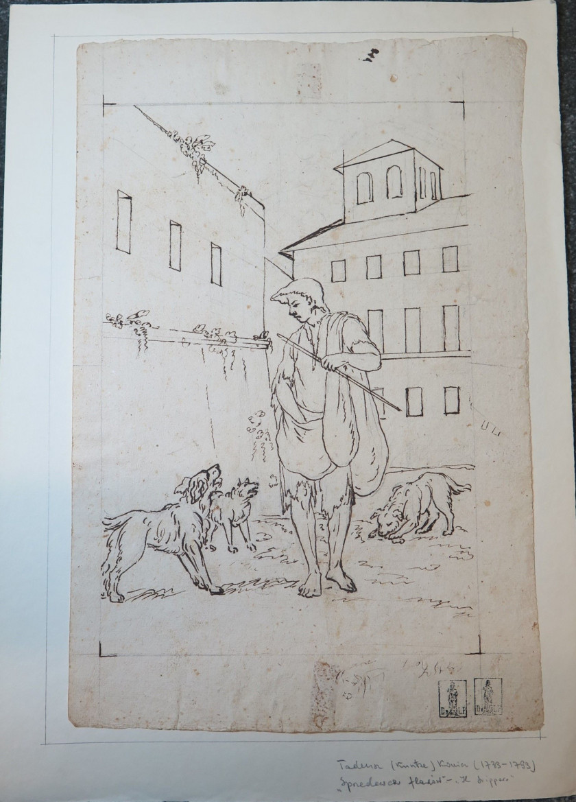 Tadeusz KUNTZE, dit aussi Taddeo POLACCO Zielona-Gora, 1727- Rome, 1793 Les acheteurs d'Antique Plume et encre brune sur trait de cr..