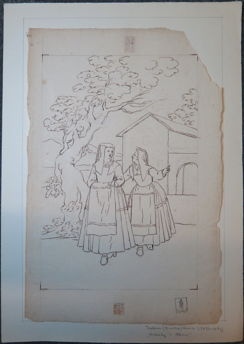 Tadeusz KUNTZE, dit aussi Taddeo POLACCO Zielona-Gora, 1727- Rome, 1793 Les acheteurs d'Antique Plume et encre brune sur trait de cr..