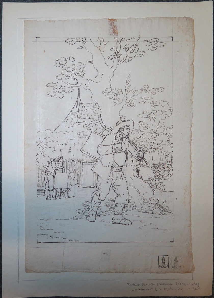 Tadeusz KUNTZE, dit aussi Taddeo POLACCO Zielona-Gora, 1727- Rome, 1793 Les acheteurs d'Antique Plume et encre brune sur trait de cr..