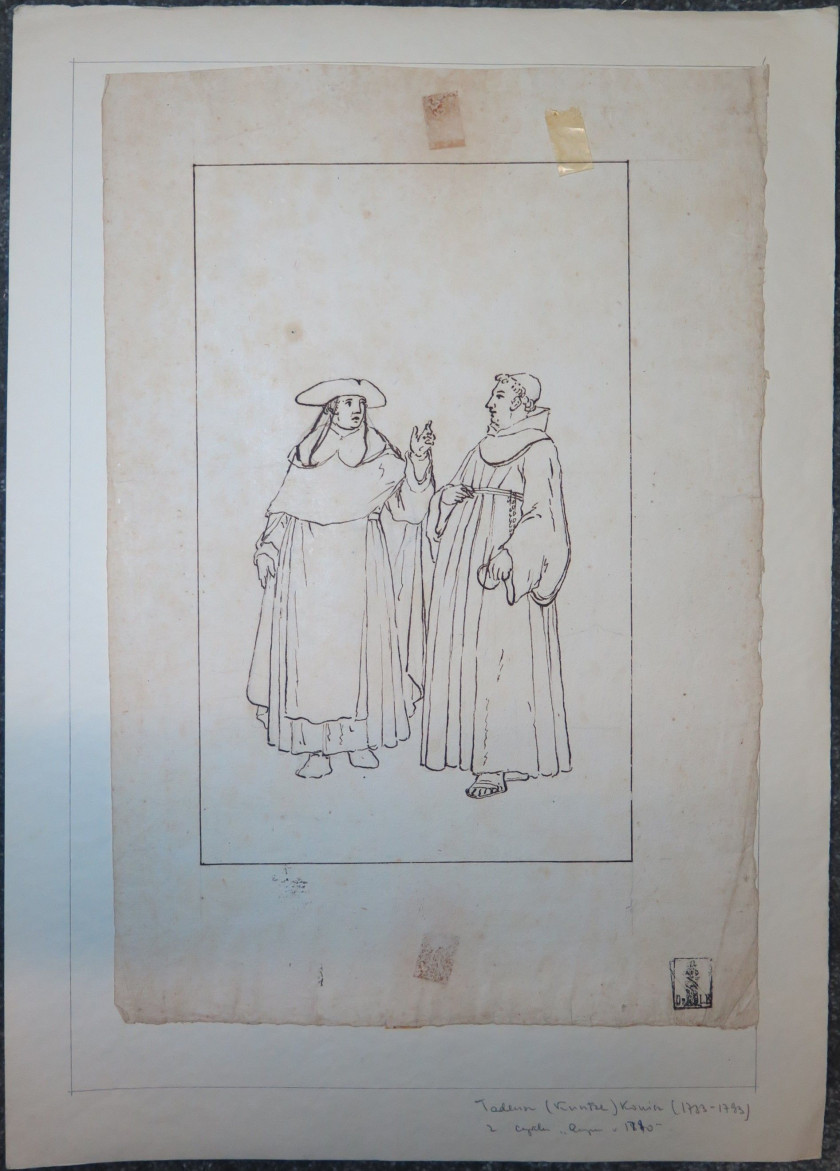 Tadeusz KUNTZE, dit aussi Taddeo POLACCO Zielona-Gora, 1727- Rome, 1793 Les acheteurs d'Antique Plume et encre brune sur trait de cr..