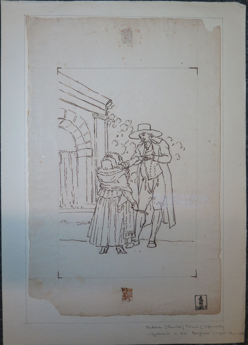 Tadeusz KUNTZE, dit aussi Taddeo POLACCO Zielona-Gora, 1727- Rome, 1793 Le café Greco Plume et encre brune sur trait de crayon noir