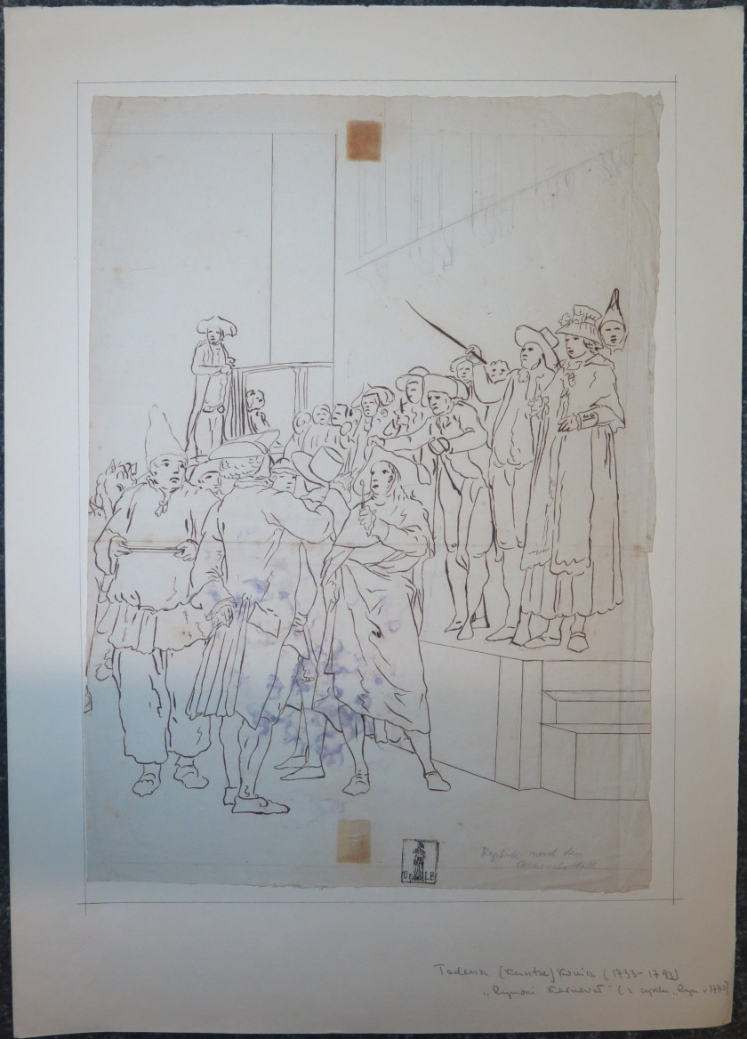 Tadeusz KUNTZE, dit aussi Taddeo POLACCO Zielona-Gora, 1727- Rome, 1793 Le café Greco Plume et encre brune sur trait de crayon noir