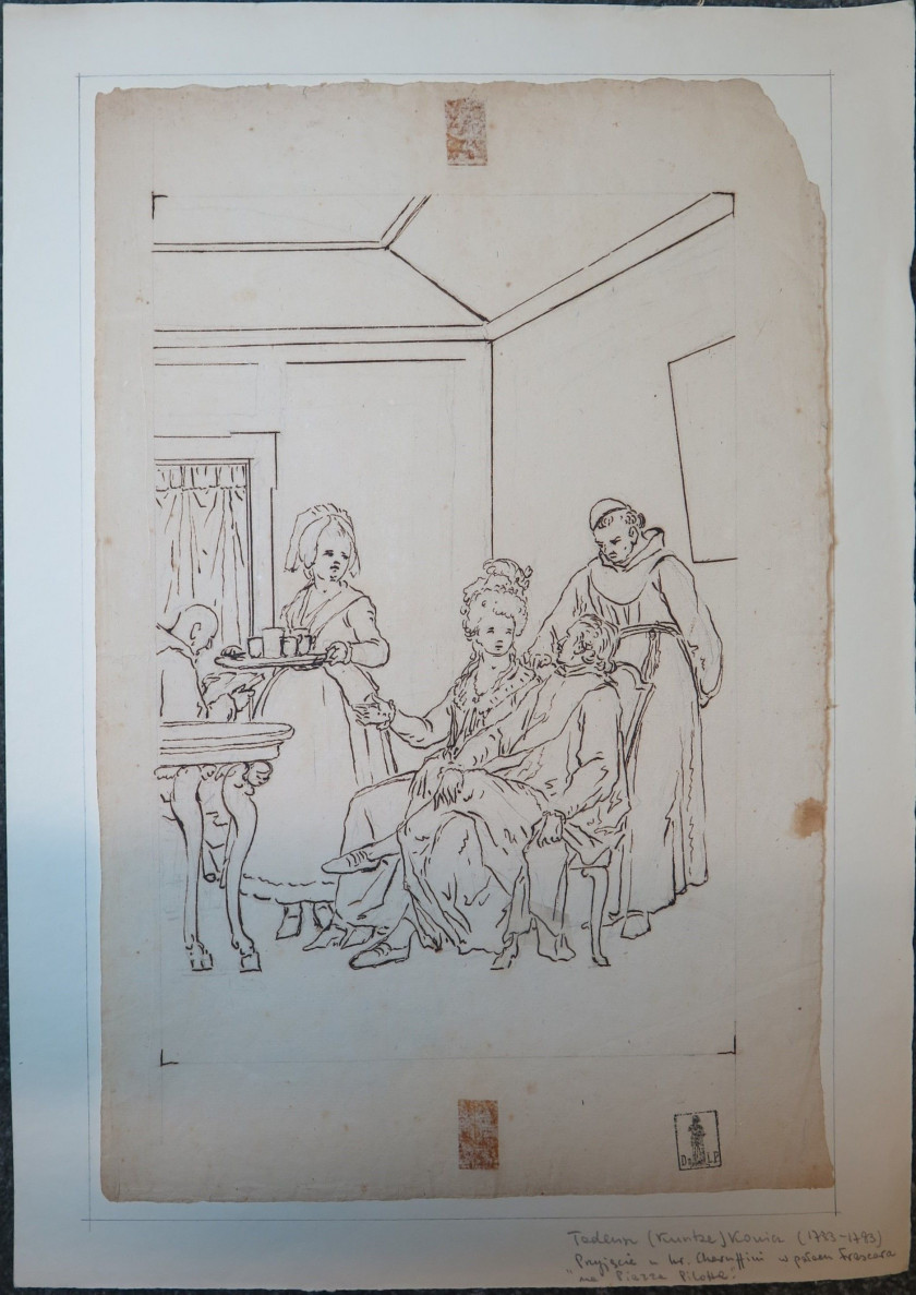 Tadeusz KUNTZE, dit aussi Taddeo POLACCO Zielona-Gora, 1727- Rome, 1793 Le café Greco Plume et encre brune sur trait de crayon noir