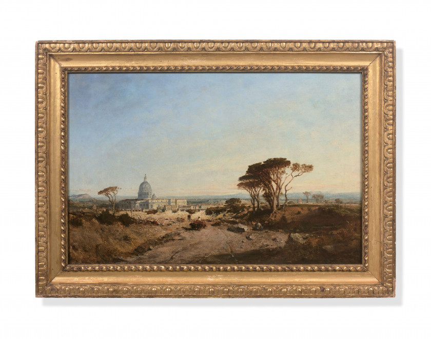 Félix ZIEM Beaune, 1821 - Paris, 1911 Vue de Rome et de l'arrivée vers le Vatican Huile sur toile