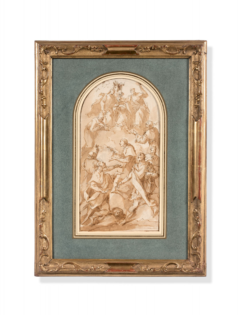 Gaspare DIZIANI Belluno, 1689 - Venise, 1767 Le couronnement de la Vierge Plume et encre brune, lavis brun sur trait de crayon, de f...