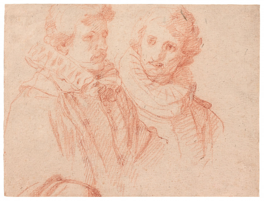 Bernardo BARBATELLI, dit Il Poccetti Florence, 1548 - 1612 Recto : Etude de deux hommes en buste ; Verso : Etude de torse Sanguine