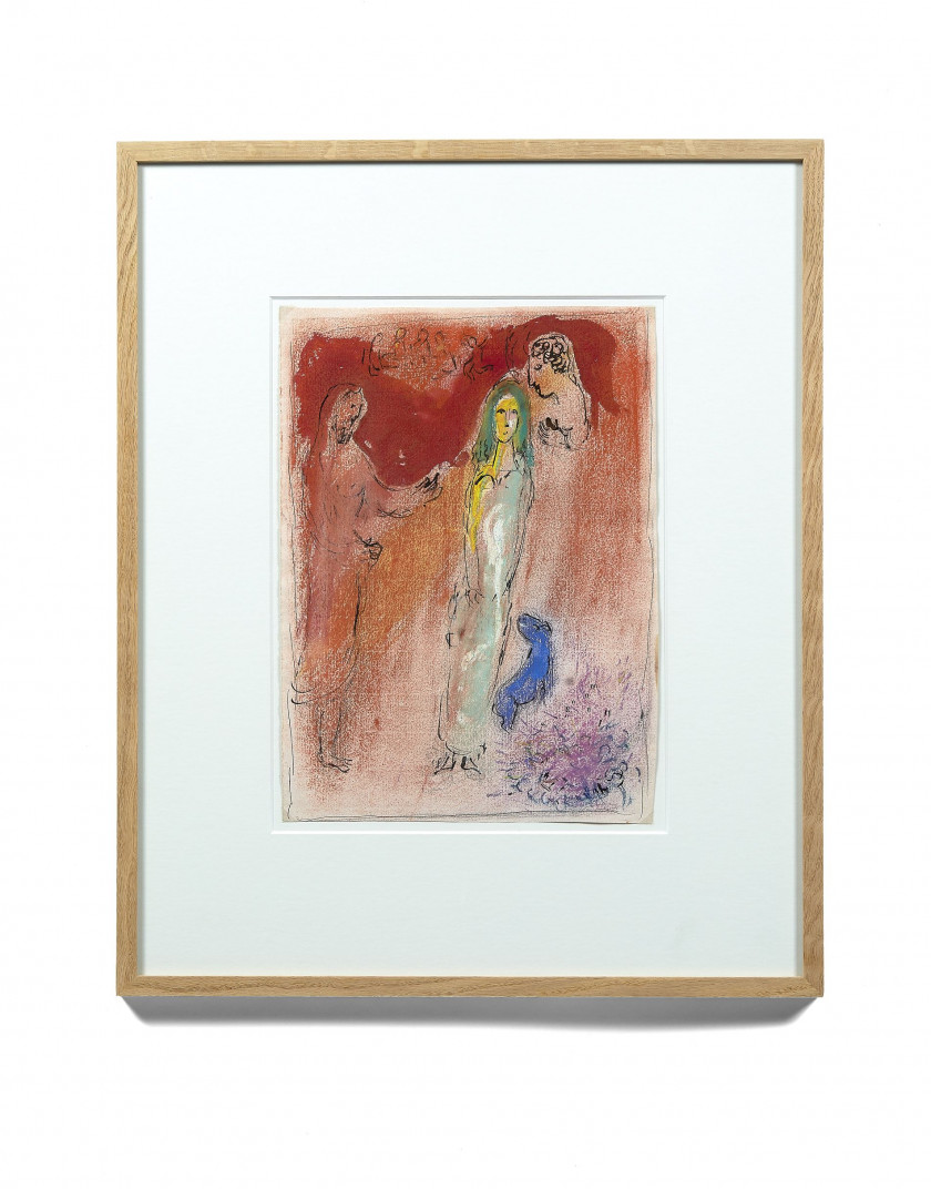 Marc CHAGALL 1887 - 1985 Esquisse pour Chloé vêtue et coiffée par Cléariste (Daphnis et Chloé, Longus, lithographie M.345) - circa 1...