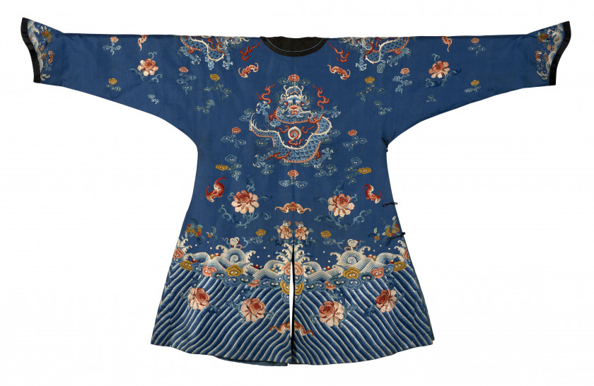 ROBE D'ENFANT EN SOIE BLEUE BRODÉE, Chine, dynastie Qing, début du XXe siècle