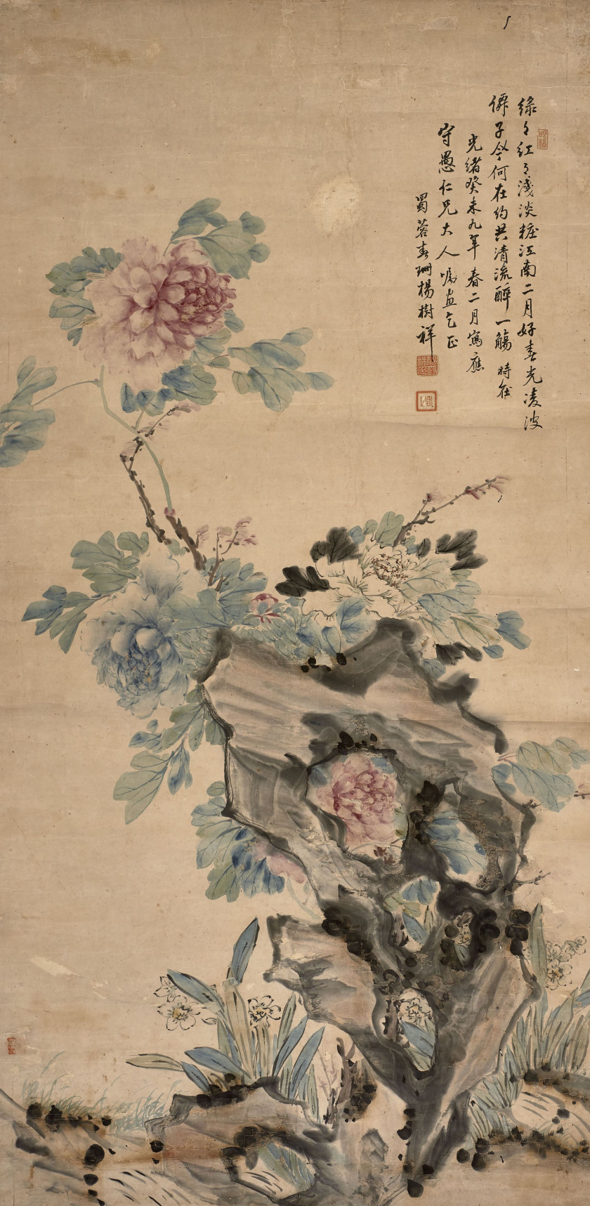 PEINTURE EN ROULEAU À L'ENCRE ET COULEUR SUR PAPIER, Chine, XXe siècle