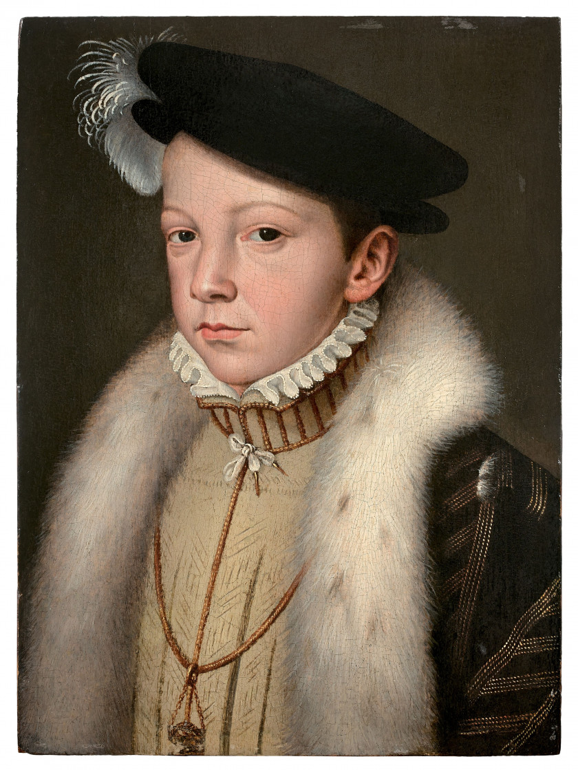 François CLOUET Tours, avant 1520 - Paris, 1572 Portrait du roi de France François II Huile sur panneau de chêne parqueté