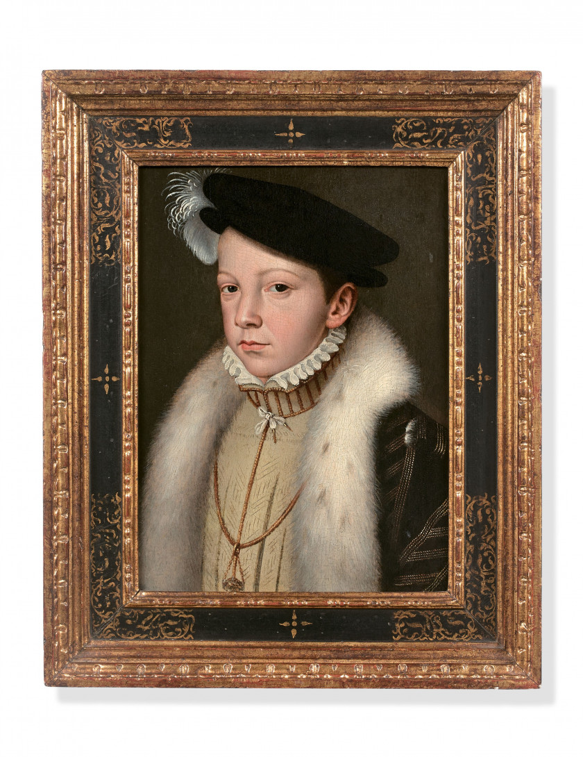 François CLOUET Tours, avant 1520 - Paris, 1572 Portrait du roi de France François II Huile sur panneau de chêne parqueté