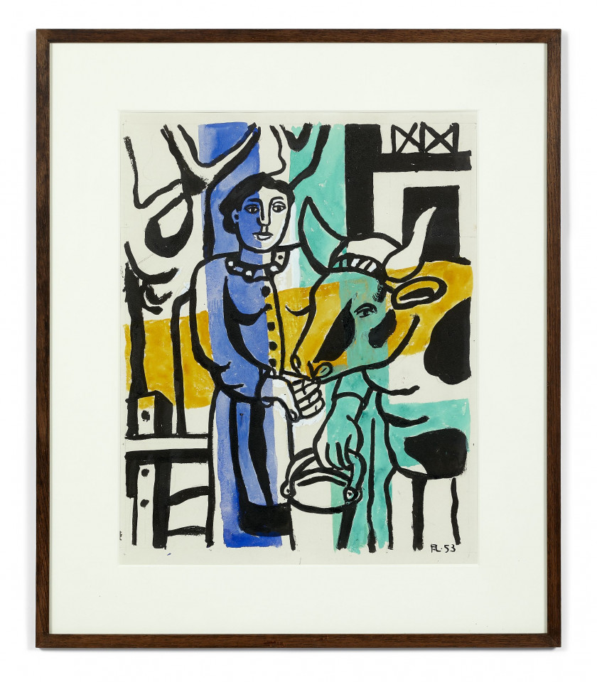 Fernand LEGER 1881 - 1955 La femme et la vache - 1953 Gouache et encre sur papier