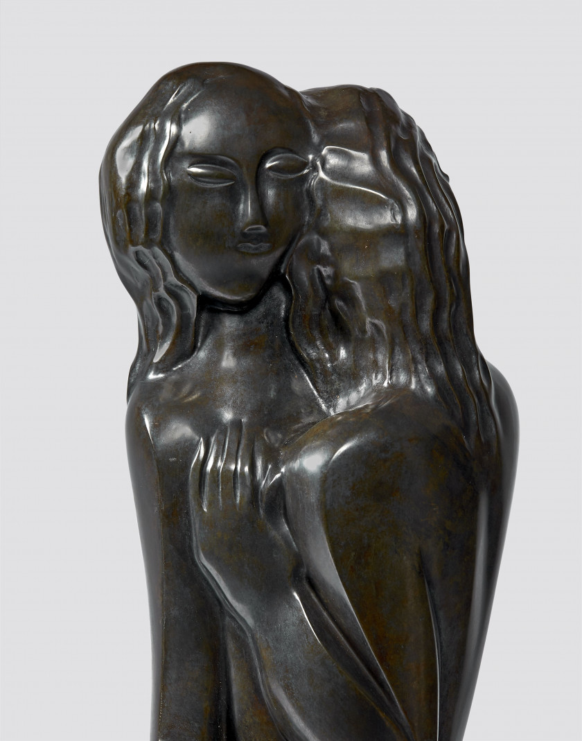 ¤ Ossip ZADKINE 1890- 1967 Les confidences Bronze à patine brune