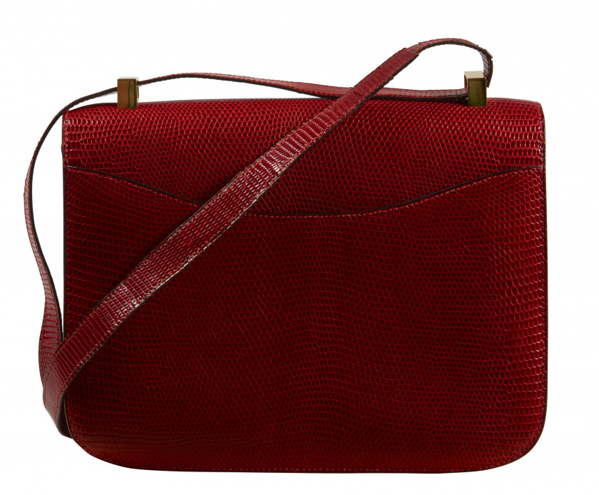 HERMÈS Circa 1980/85  Sac CONSTANCE 24 Varan du Nil rouge (Varanus niloticus) II/B Garniture métal plaqué or  CONSTANC...