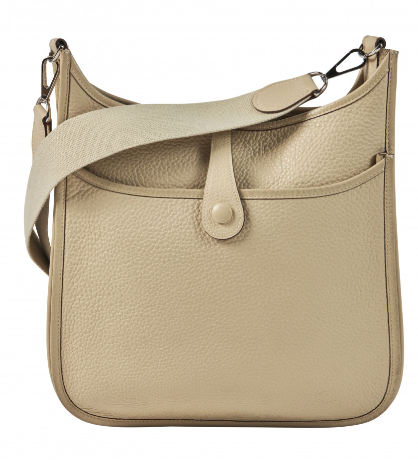 HERMÈS 2007  Sac ÉVELYNE PM Taurillon Clémence crème Garniture métal argenté palladié  ÉVELYNE PM bag Cream taurillo...