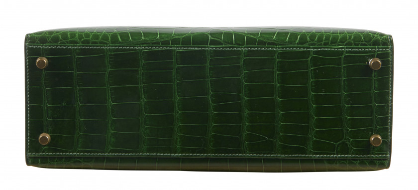 HERMÈS 1991  Sac KELLY Sellier 32 Alligator lisse vert (Alligator mississippiensis) II/B Garniture métal plaqué or Bando...