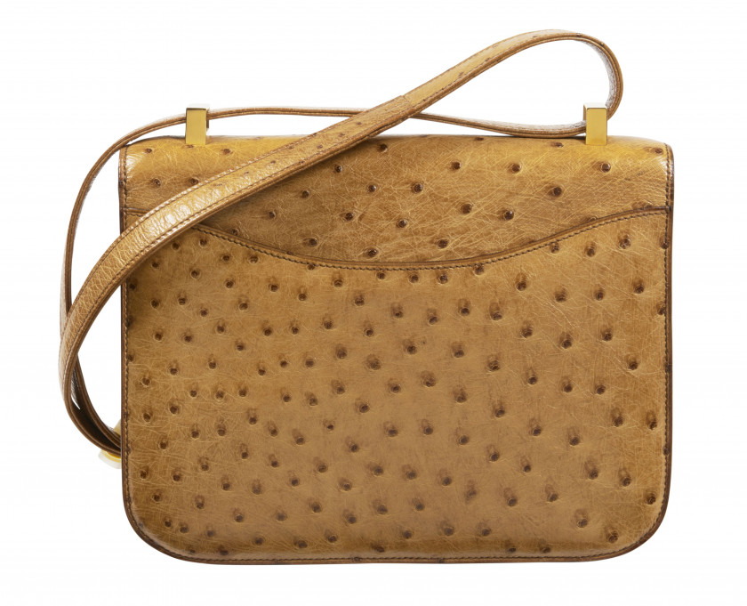 HERMÈS  Sac CONSTANCE 24 Autruche Gold (Struthio camelus) NR Garniture métal plaqué or  CONSTANCE 24 bag Gold ostrich...