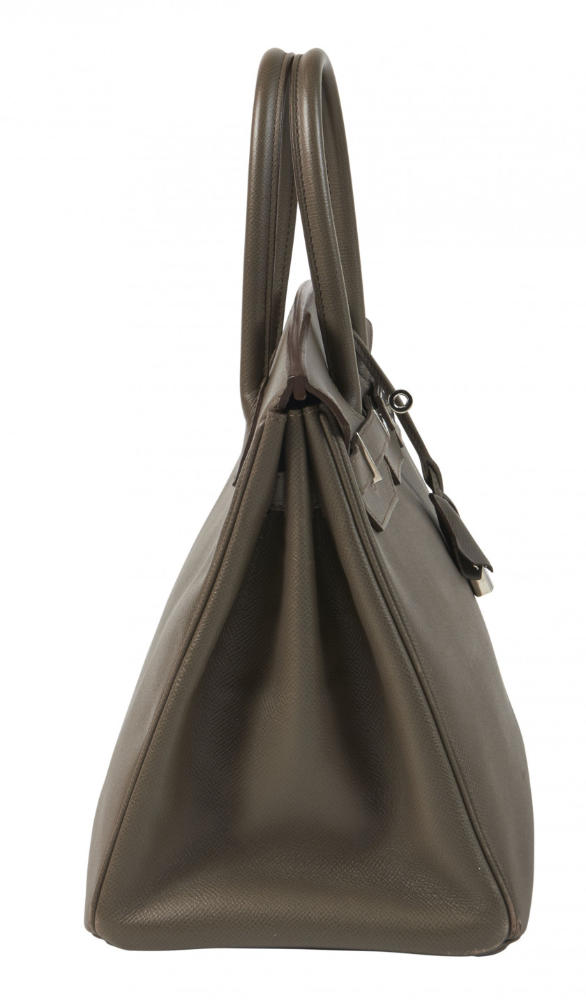 HERMÈS 2014  Sac BIRKIN 35 Veau Epsom Étain Garniture métal argenté palladié  BIRKIN 35 bag Étain Epsom calfskin lea...