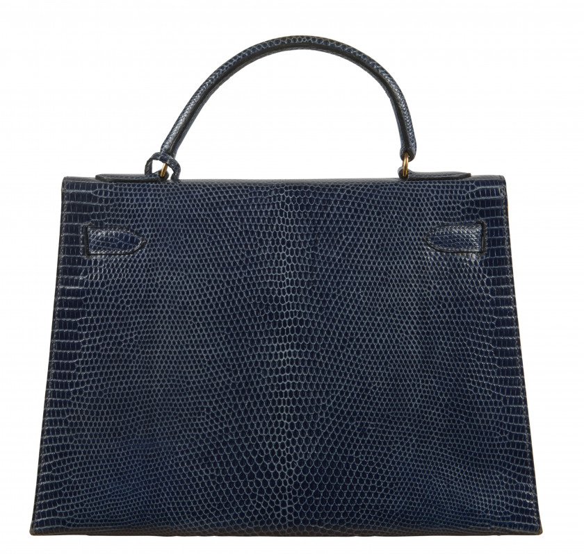 HERMÈS Circa 1990  Sac KELLY Sellier 32 Varan du Nil bleu (Varanus niloticus) II/B Garniture métal plaqué or  KELLY Se...