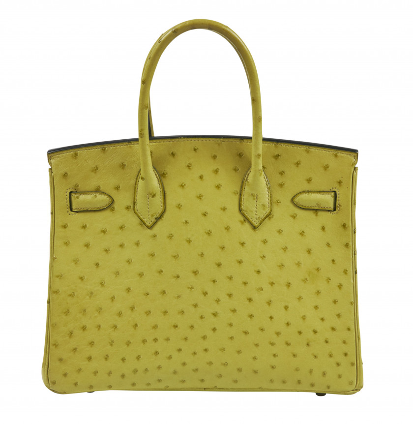 HERMÈS 2005  Sac BIRKIN 30 Autruche Vert Anis (Struthio camelus) NR Garniture métal argenté palladié  BIRKIN 30 bag ...