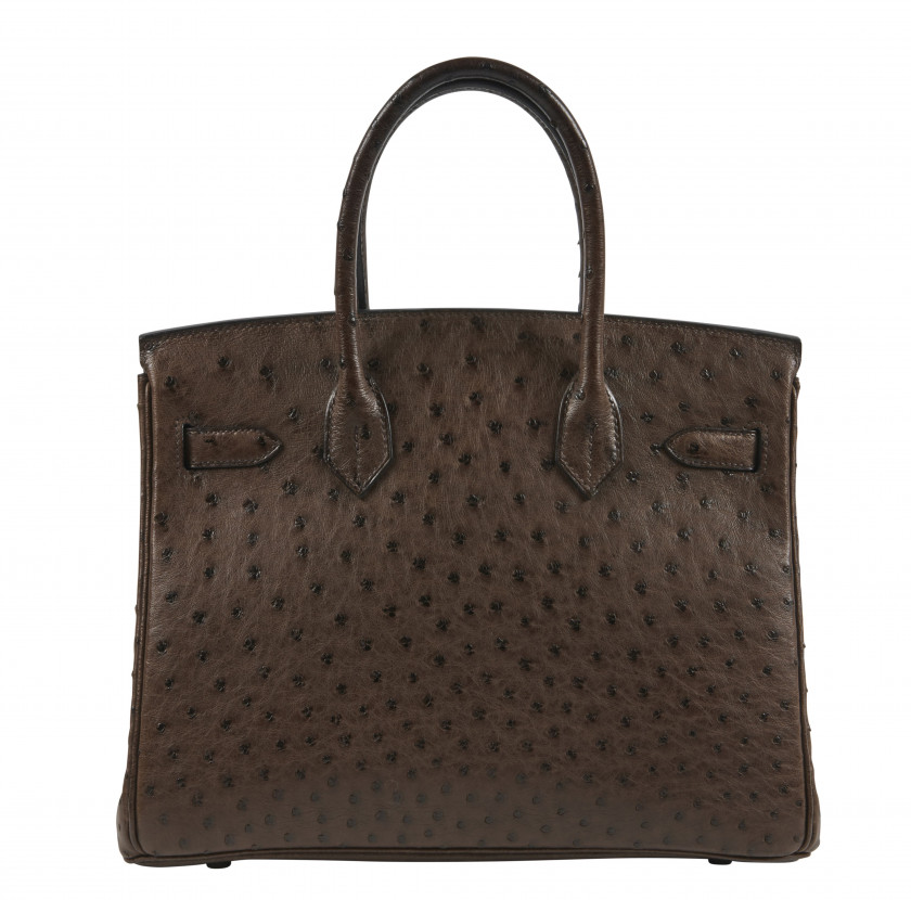 HERMÈS 2006  Sac BIRKIN 30 Autruche marron (Struthio camelus) NR Garniture métal argenté palladié  BIRKIN 30 bag Bro...