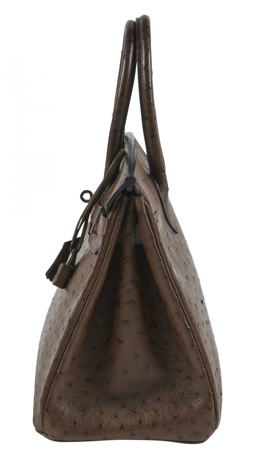 HERMÈS 2006  Sac BIRKIN 30 Autruche marron (Struthio camelus) NR Garniture métal argenté palladié  BIRKIN 30 bag Bro...