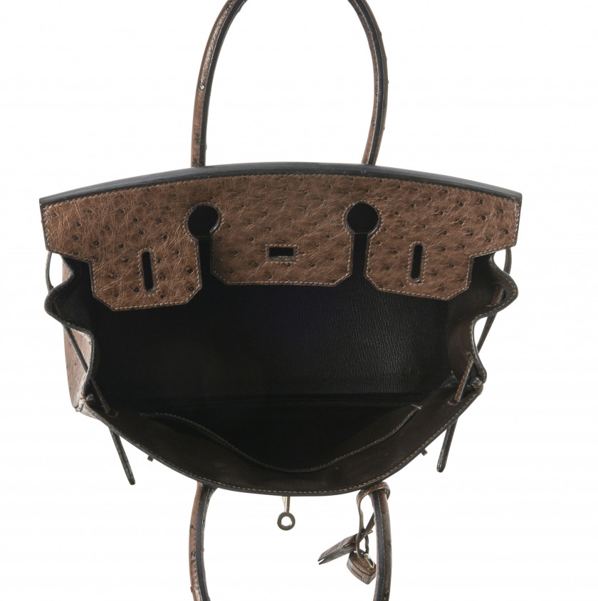 HERMÈS 2006  Sac BIRKIN 30 Autruche marron (Struthio camelus) NR Garniture métal argenté palladié  BIRKIN 30 bag Bro...