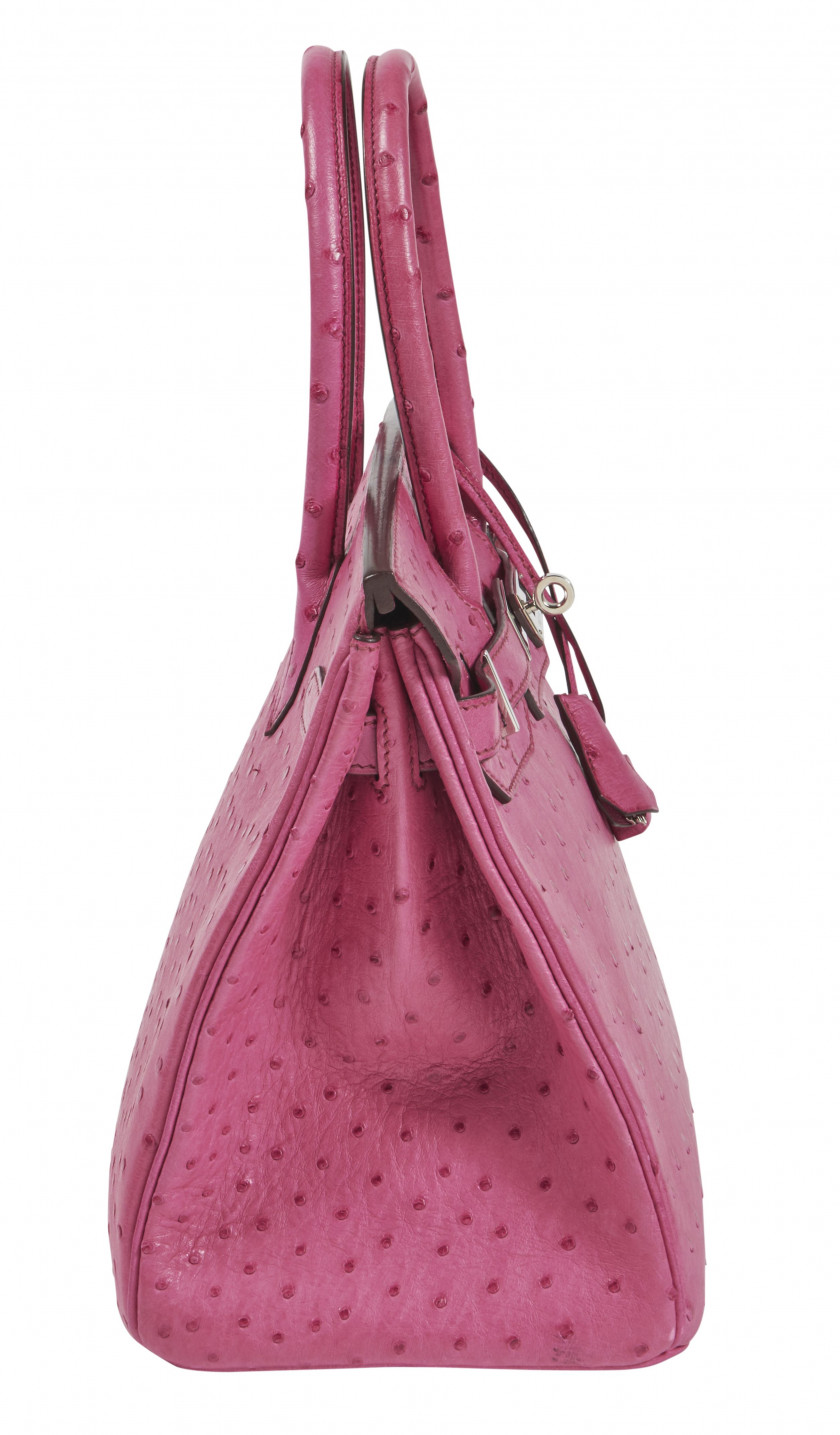 HERMÈS 2005  Sac BIRKIN 30 Autruche Rose Fuschia (Struthio camelus) NR Garniture métal argenté palladié  BIRKIN 30 bag...