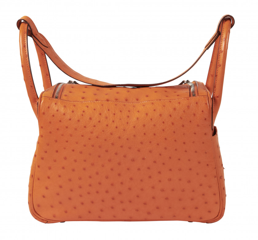 HERMÈS 2008  Sac LINDY 30 Autruche Tangerine (Struthio camelus) NR Garniture métal argenté palladié  LINDY 30 bag Ta...