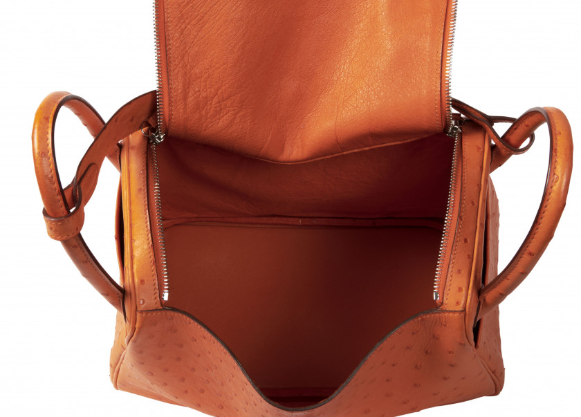 HERMÈS 2008  Sac LINDY 30 Autruche Tangerine (Struthio camelus) NR Garniture métal argenté palladié  LINDY 30 bag Ta...