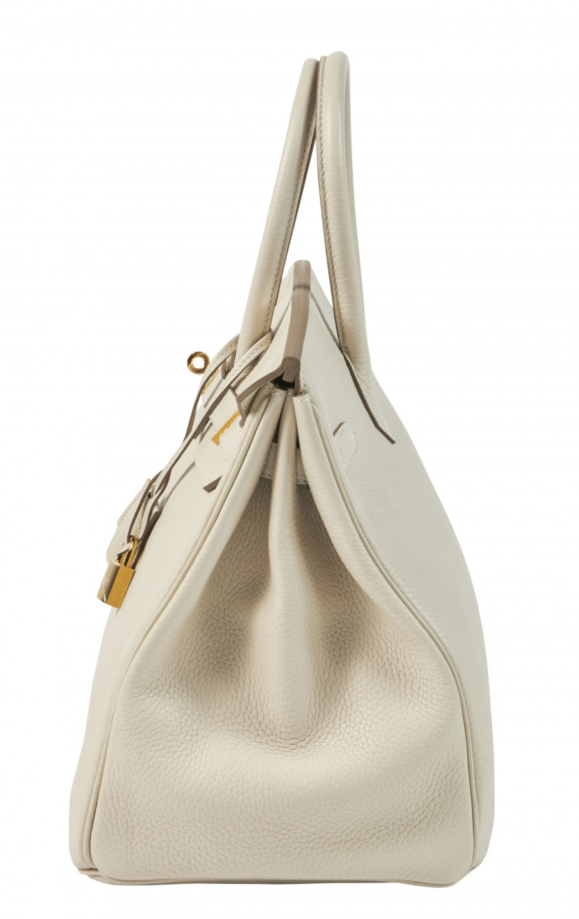 HERMÈS 2015  Sac BIRKIN 35 Taurillon Clémence Craie Garniture métal plaqué or  BIRKIN 35 bag Craie taurillon Clémenc...