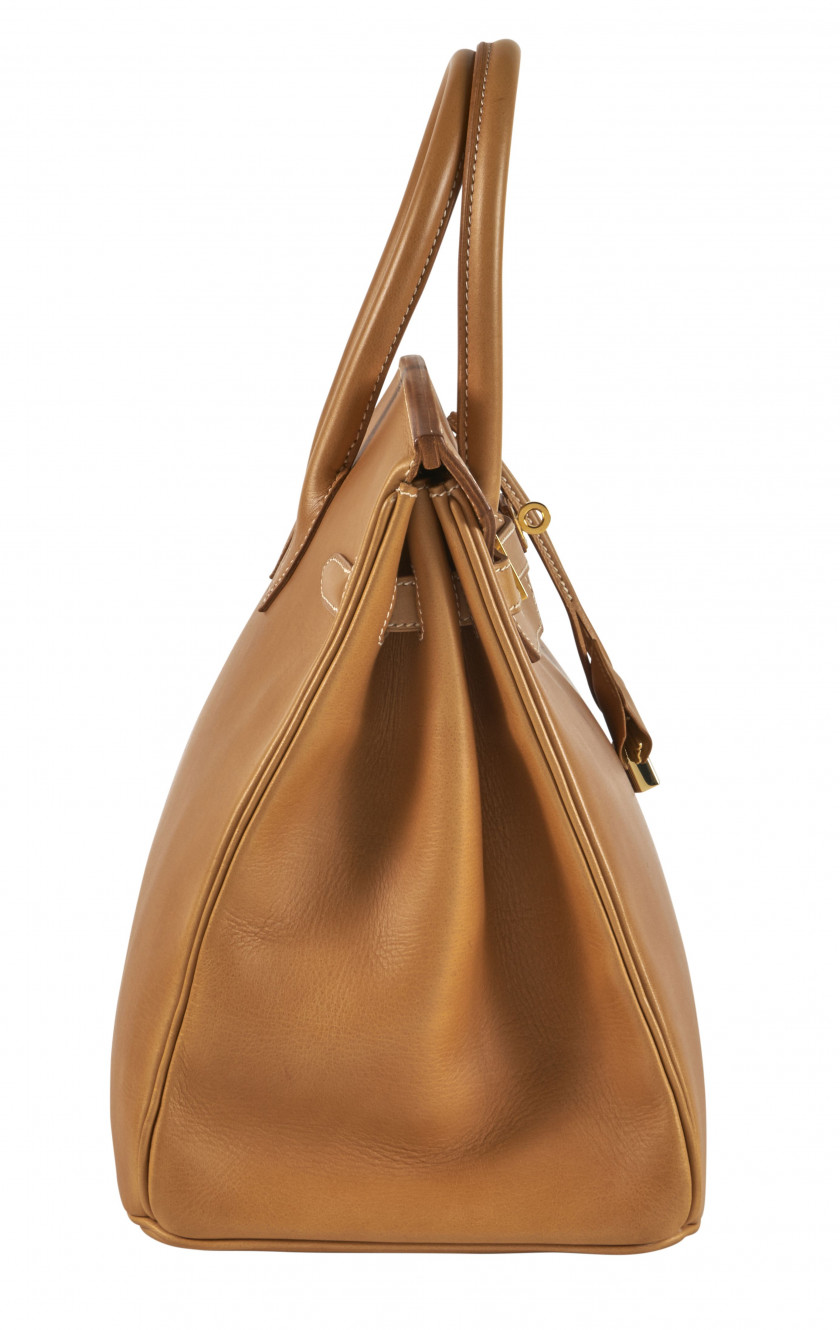 HERMÈS 2003  Sac BIRKIN 35 Vache naturelle Piqué sellier blanc Garniture métal plaqué or  BIRKIN 35 bag Natural hi...
