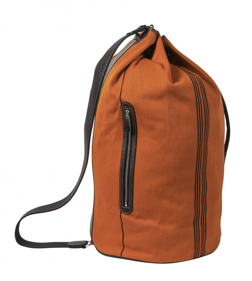 HERMÈS  Sac POLOCHON GM Lainage mélangée orange et noir, buffle noir Garniture métal argenté palladié  POLOCHON GM bagR...