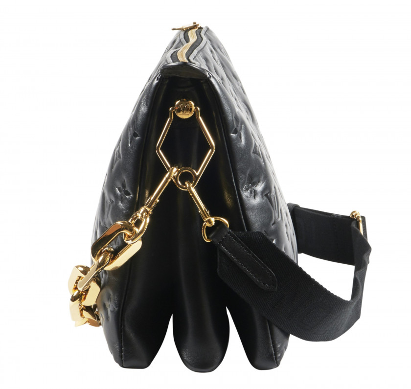 LOUIS VUITTON Printemps-été 2021  Sac COUSSIN Agneau embossé Monogram noir Anse chaîne Edge et anse bandoulière amovibles...