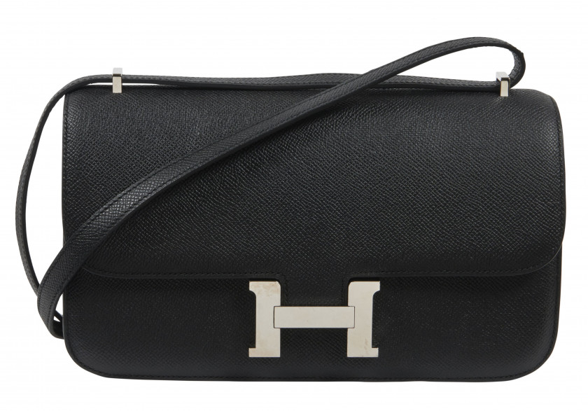 HERMÈS 2015  Sac CONSTANCE ÉLAN Veau Epsom noir Garniture métal argenté palladié  CONSTANCE ÉLAN bag Black Epsom cal...