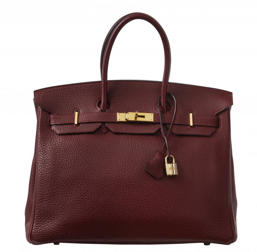 HERMÈS 2003  Sac BIRKIN 35 Taurillon Clémence bordeaux Garniture métal plaqué or  BIRKIN 35 bag Burgundy taurillon C...