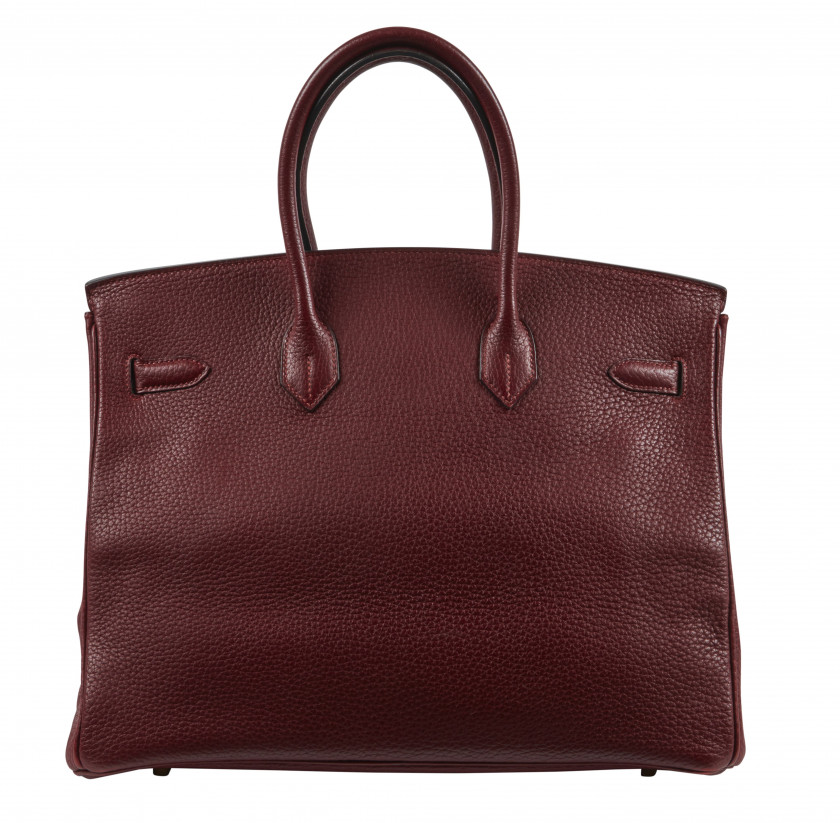 HERMÈS 2003  Sac BIRKIN 35 Taurillon Clémence bordeaux Garniture métal plaqué or  BIRKIN 35 bag Burgundy taurillon C...