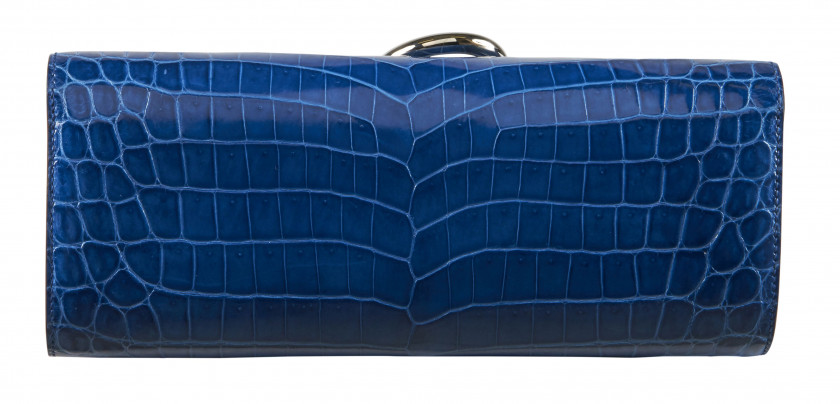 HERMES Circa 2010  Pochette ÉGÉE Crocodile du Nil Bleu Mykonos (Crocodylus niloticus) II/B Garniture métal argenté palladi...