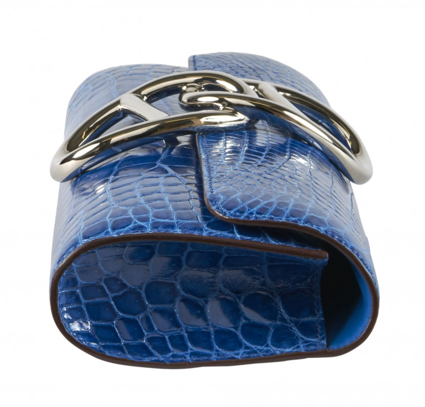 HERMES Circa 2010  Pochette ÉGÉE Crocodile du Nil Bleu Mykonos (Crocodylus niloticus) II/B Garniture métal argenté palladi...