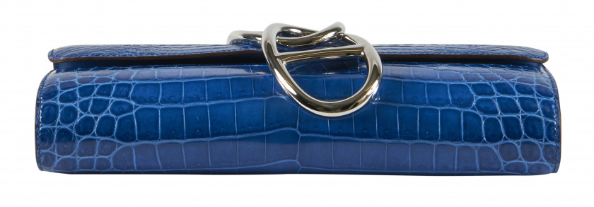 HERMES Circa 2010  Pochette ÉGÉE Crocodile du Nil Bleu Mykonos (Crocodylus niloticus) II/B Garniture métal argenté palladi...