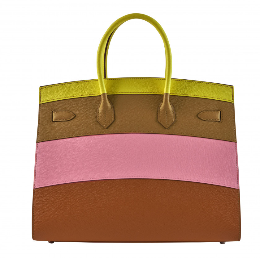 HERMÈS Édition Limitée 2020  Sac BIRKIN Sellier SUNRISE RAINBOW 35 Veau Epsom Lime, Sésame, Rose Confetti et Terre Battue...